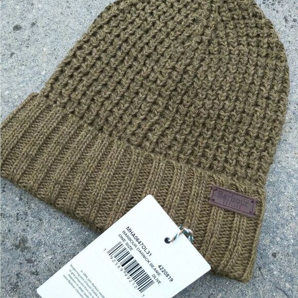 BARBOUR Darnick Olive Cotton BEANIE Knitted Toque Cuff unisex main image 4